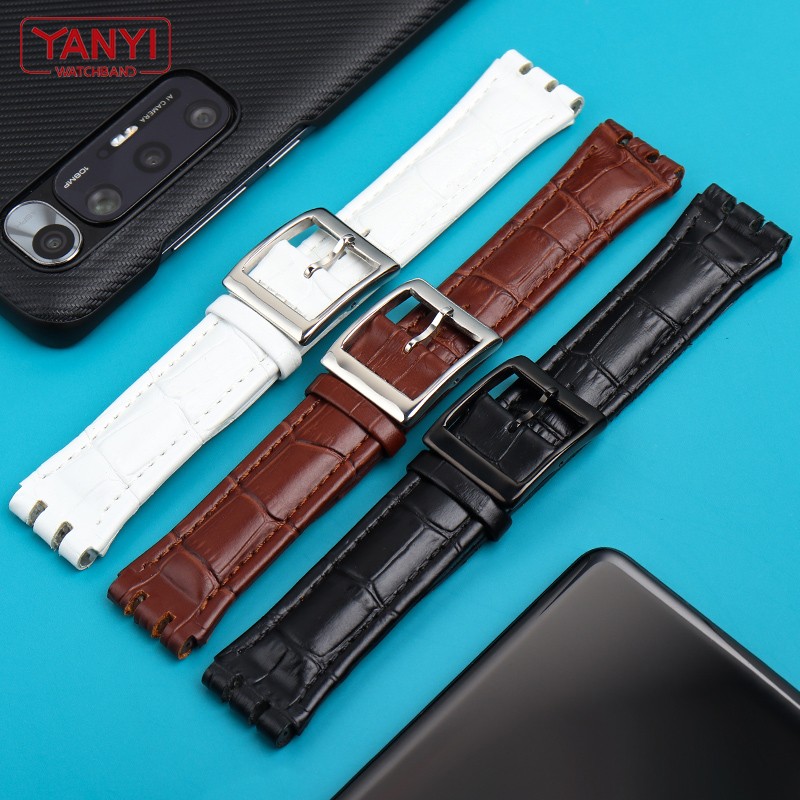 Genuine leather watch strap for swatch watchband 17mm 19mm serrated interface wrist band men women sport leather bracelet