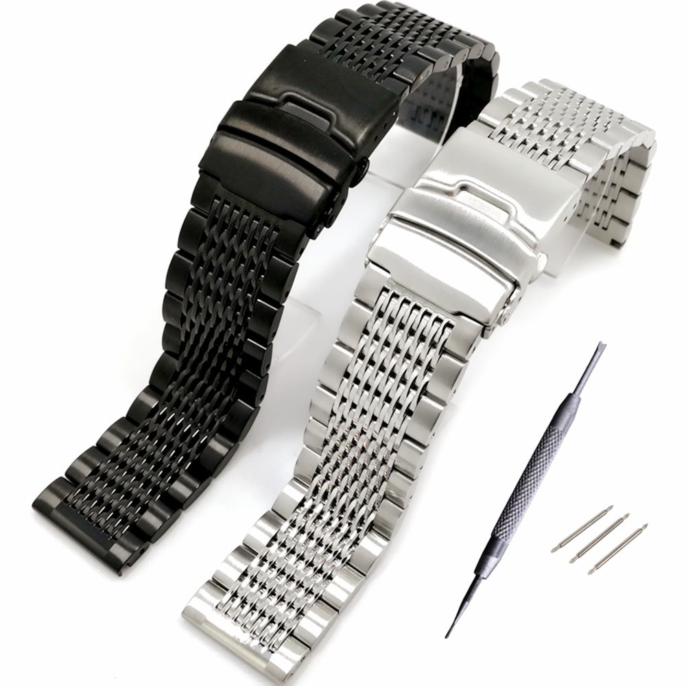 Luxury 22/20/24mm Solid Milan Link Stainless Steel Watch Band Folding Clasp Safety Watches Strap Bracelet Replacement