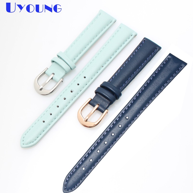 Women's Genuine Leather Watch Band, 14mm, 16mm, 18mm, 20mm, Soft, Simple, Leather, Blue