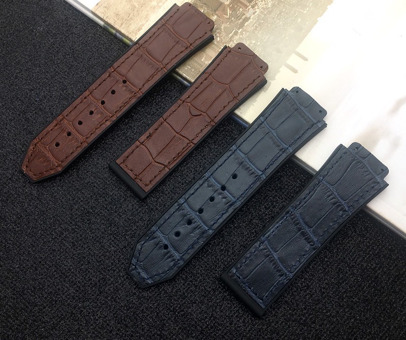 Black Brown Blue 25*19mm Italy Leather Rubber Silicone Watchband for Hublot Strap for Big Bang Strap Watch Band Fusion F1 Logo on