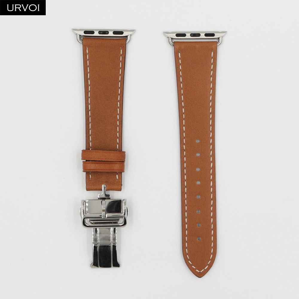 URVOI Deploy Buckle Band for Apple Watch Series 7 6 SE 5 4 3 21 Single Round Strap for iwatch 40 44mm Swift Leather Band Strap