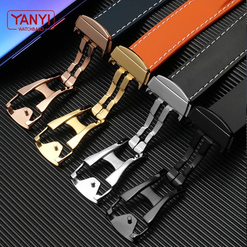 Rubber watch strap 20mm 22mm silicone watchband suitable for omega watch band folding clasp curved end wrist strap