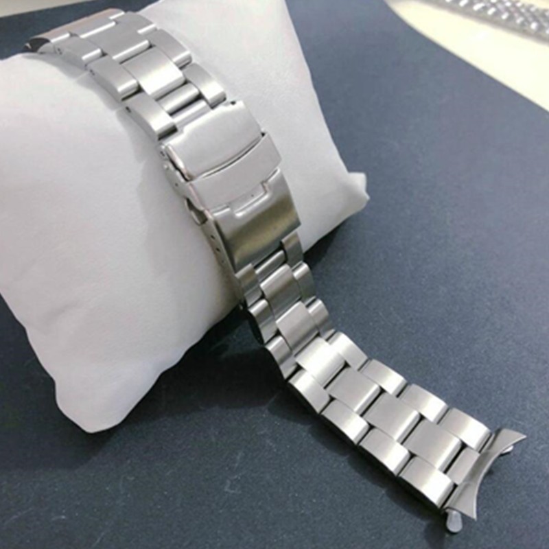 20 22mm Stainless Steel Watchband Curved End Strap Fold Buckle Lock Wrist Strap Silver Bracelet for Seiko Watch Accessories