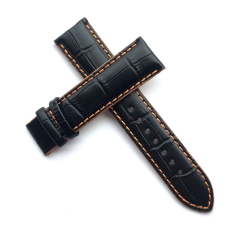 22mm Leather Watch Band for Mido Multifort M005 Series M005930 Stitches Strap Men Black with Orange Bracelet