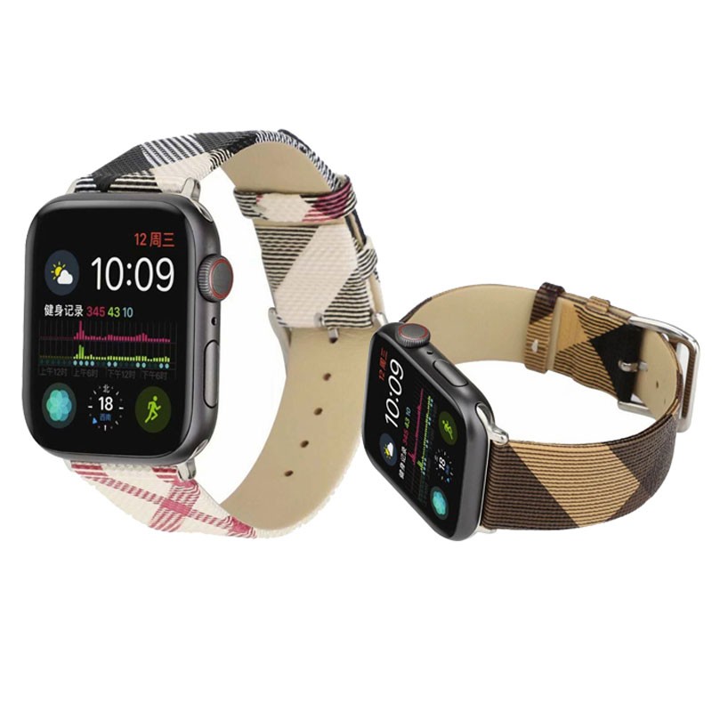 Plaid Pattern Strap for Apple Watch Band 40mm 44mm 42mm 38mm Genuine Leather Wristband Strap Bracelet iwatch Series 3 4 5 6 SE