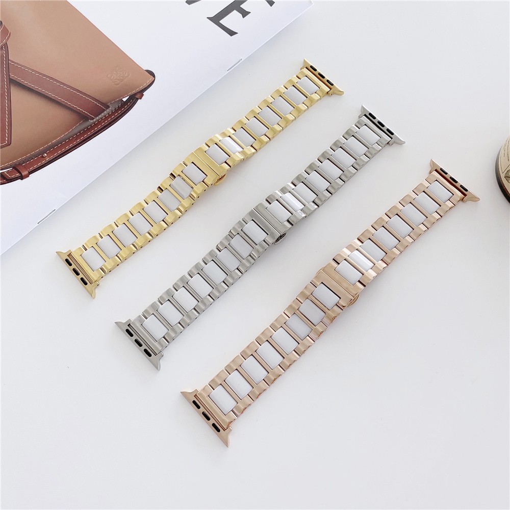 Ceramic strap for apple watch band 44mm 40mm 45mm 41mm 42mm luxury stainless steel business bracelet iwatch series se 5 4 3 6 7