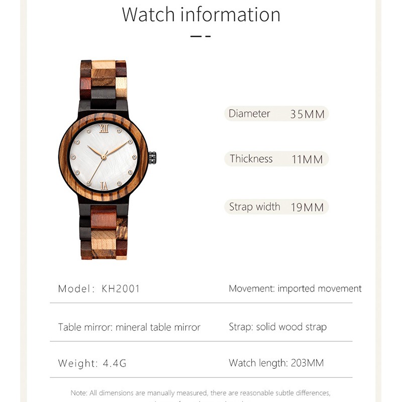 Kunhuang Ladies Watch Top Fashion New Wooden Quartz Watch Japan Movement Business Watch Great Gift Wood Boxmontre Femme