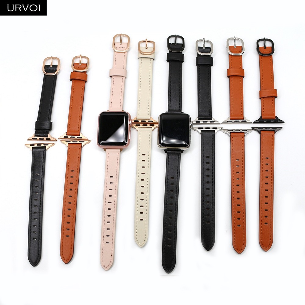 URVOI Band for Apple Watch Series 7 6 SE 5 4 321 Genuine Leather Strap for iWatch Slim Wristwatches Modern Design 14mm Width Girl Strap