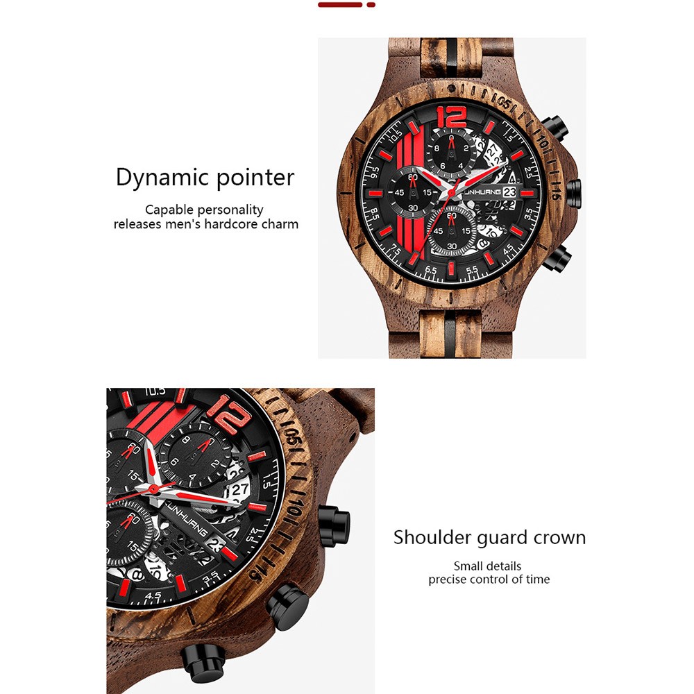 Kunhuang Handmade Wooden Watch Men Water Military Watches Chronograph Quartz Watches relogio masculino men gifts