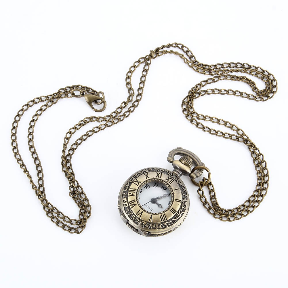 2022 Fashion Vintage Alloy Pocket Watch Roman Numeral Dual Time Display Watch Necklace Chain Watches Holiday Gifts TY66