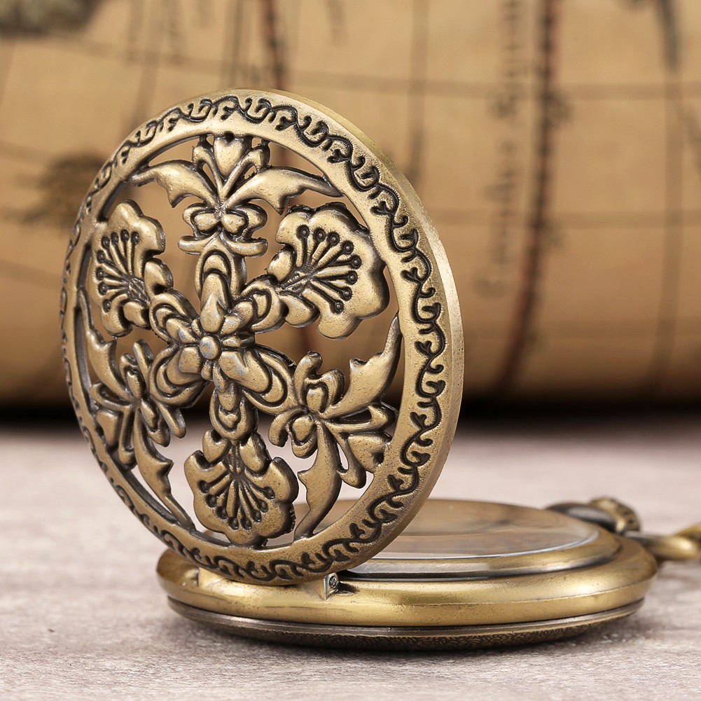 2022 New Arrivals Vintage Bronze Hollow Style Men's Quartz Pocket Watch Unique Commemorative Movement Man Watches Gift for Husband