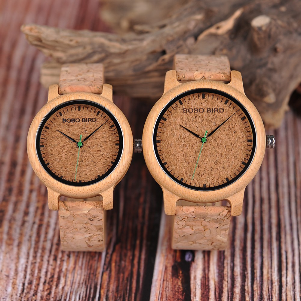 BOBO Bird Couple Watches Lovers Wooden Watches Handmade Cork Strap Fashion Bamboo Quartz Man Wristwatch Customized Logo