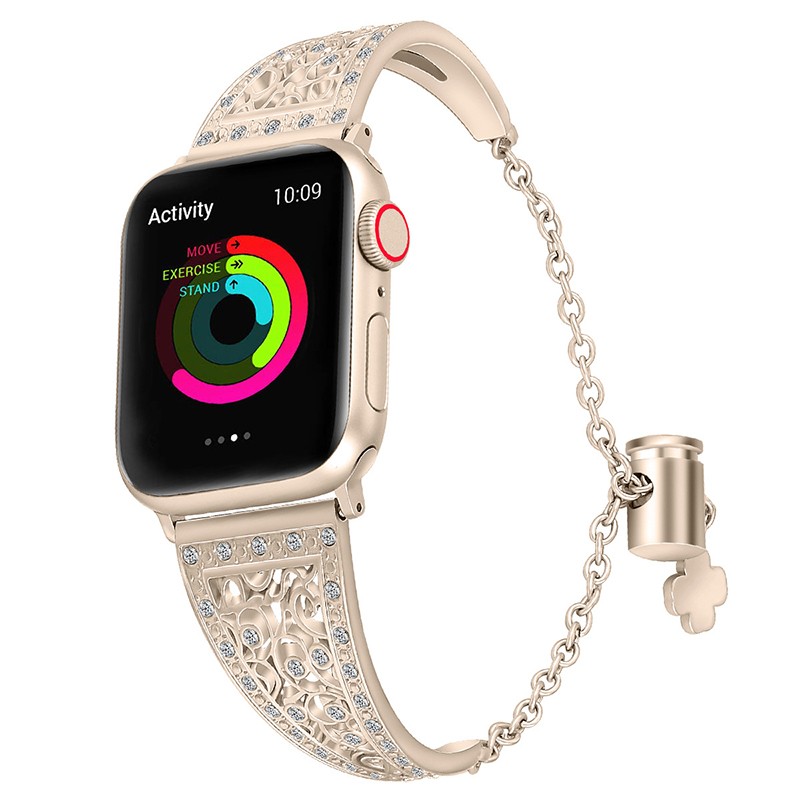 Metal Diamond Bracelet for iWatch Series SE7654 Stainless Steel Band 38mm 40mm 41mm 42mm 44mm 45mm Flower Pattern Women's Strap