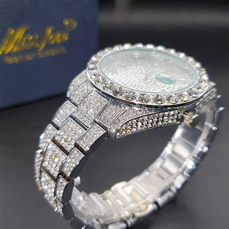 Luxury Men's Watch Bling Bling Big Diamond Quartz Watches Male Hip Hop Rock Stylish Waterproof Calendar Wristwatches Droshipping