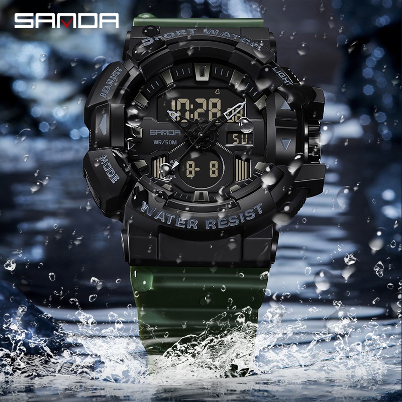 SANDA Top Brand Sports Watches Men Waterproof Military Quartz Watch for Man Wristwatch Chrono Digital Watch Alarm Clock