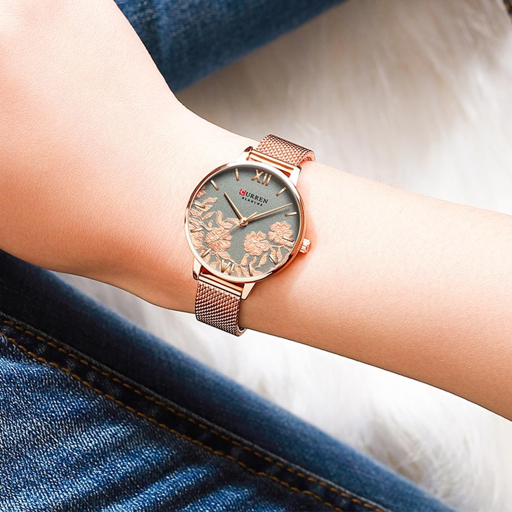 CURREN Women's Watches Top Brand Luxury Stainless Steel Watch Strap for Women Rose Clock Stylish Quartz Ladies Watch