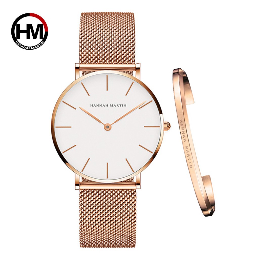 Women Watch 1 Set Bracelet Japan Quartz Simple Movement Waterproof Rose Gold Stainless Steel Mesh Ladies Watch relogio feminino