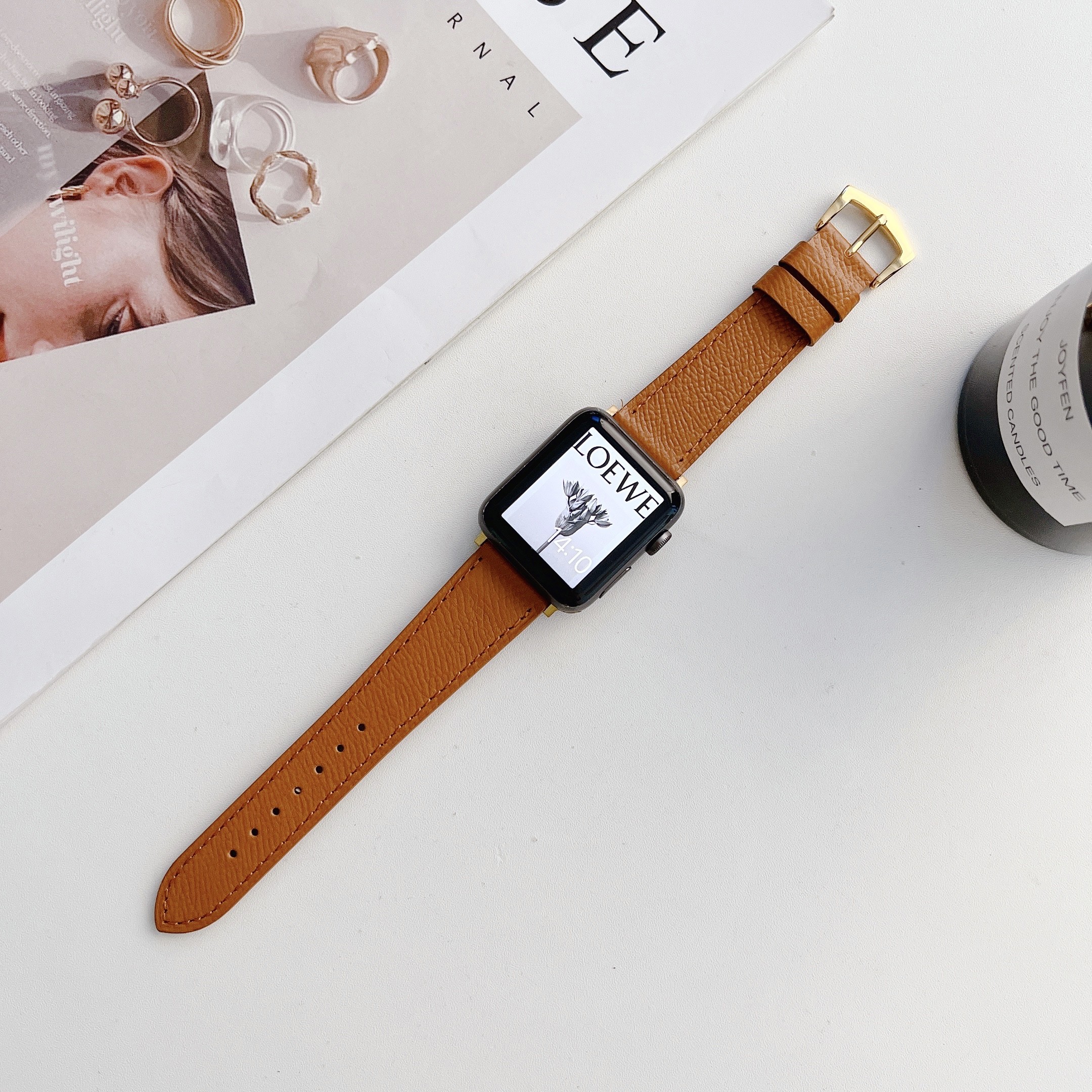 Leather Strap for Apple Watch Band 45mm 41mm Rose Gold Bangle Buckle Wristband for iWatch 7 6 5 4 3 SE 44mm 42mm 40mm 38mm Band