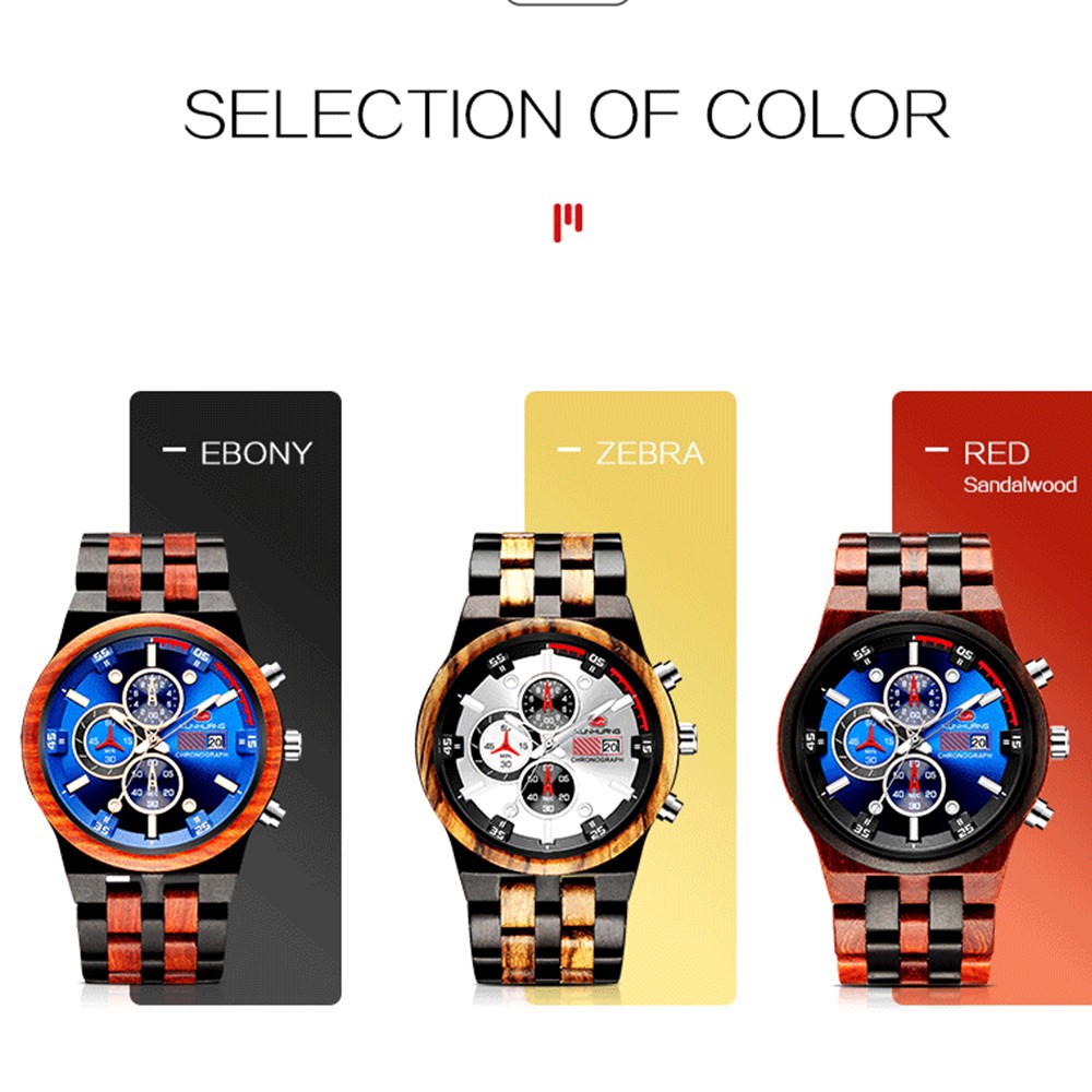 Reloj hombre KUNHUANG New Wooden Watch Men Luxury Brand Chronograph Military Quartz Watches for Man Dropshipping Customized