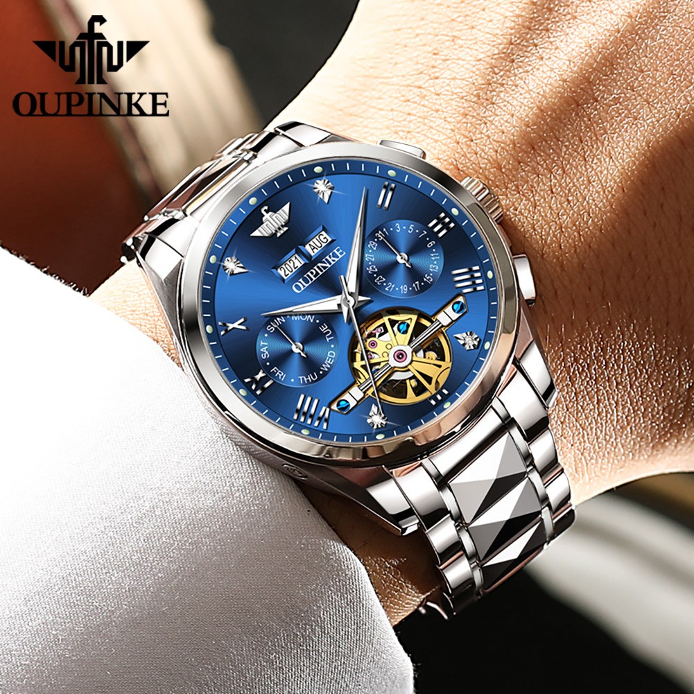 OUPINKE Watch for Men Luxury Brand Tourbillon Watches Sapphire Glass Tungsten Steel Waterproof Men Mechanical Wristwatches