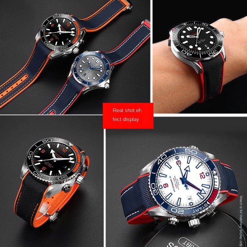 New strap for Omega 300 ocean 20mm 22mm black blue orange red fabric nylon rubber watch band men waterproof watchband