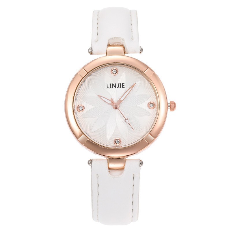 Leisure simple diamond flower inlaid women's quartz watch fashion leather strap women's watch