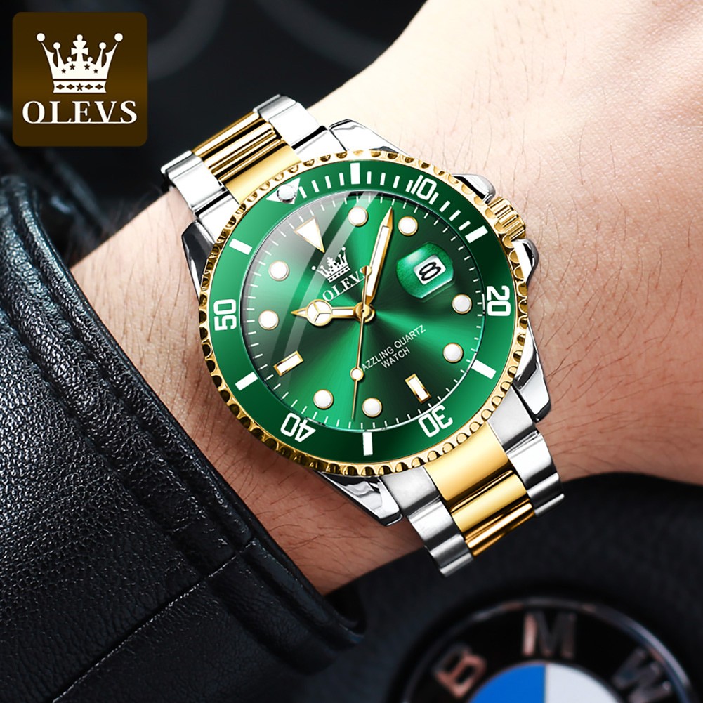 OLEVS Waterproof Business Watches for Men Quartz Stainless Steel Strap Submarine High Quality Men's Luminous Calendar Wristwatch