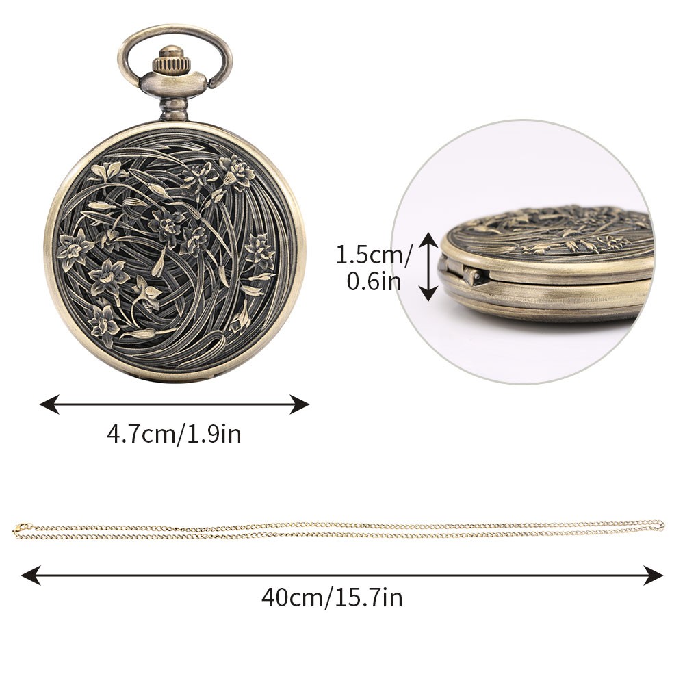 2022 New Men's Bronze Leisure Chain Pocket Watch Flower and Grass Carving Style Retro Nostalgic Watches Graduation Gift