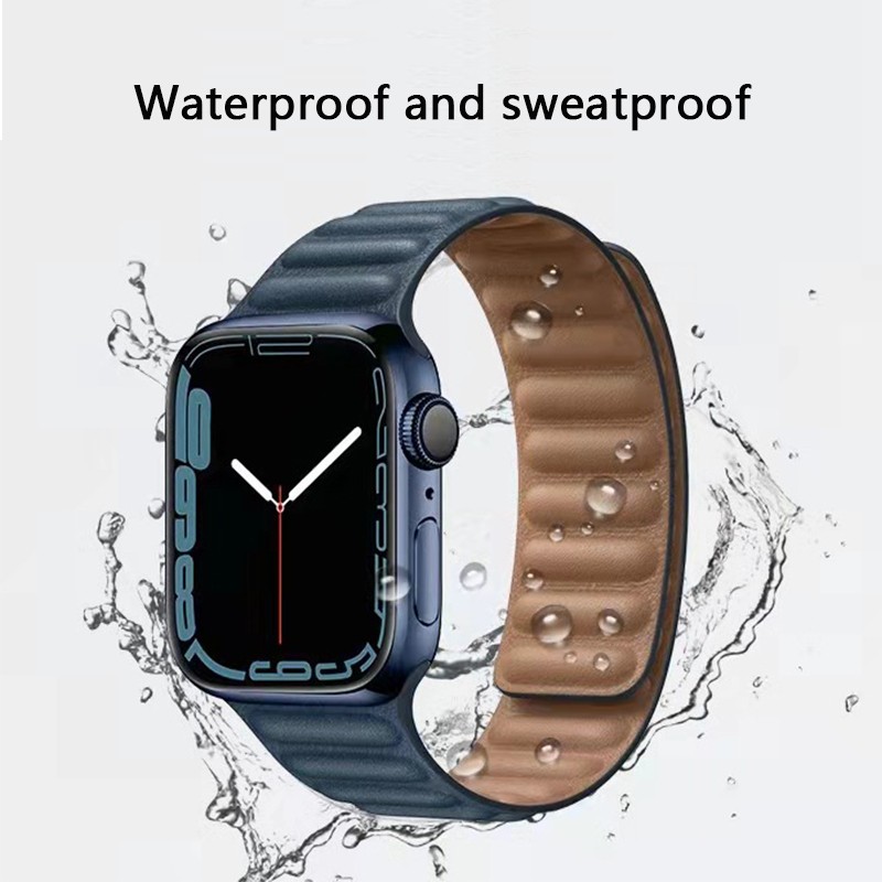 Genuine Leather Strap for Apple Watch SE 7 6 5 4 Band Magnetic Loop Wirstband 38mm 40mm 41mm 42mm 44mm 45mm Women Men Bracelet