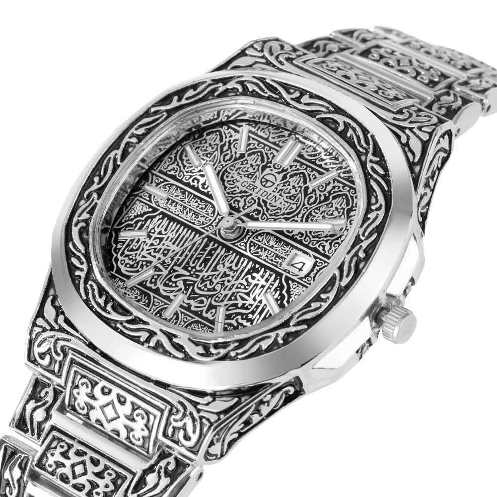 Retro Nostalgia Men's Watch Engraved Pattern Watch Alloy Steel Band Casual Wrist Watch Square Double Watch for Men Gift Father Gift