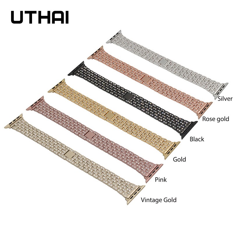 UThai P70 Watch for Men Apple Watch 44mm 38mm 40mm 42mm Series 7 Bands Smart Watch Stainless Steel Bracelet Strap with Diamonds