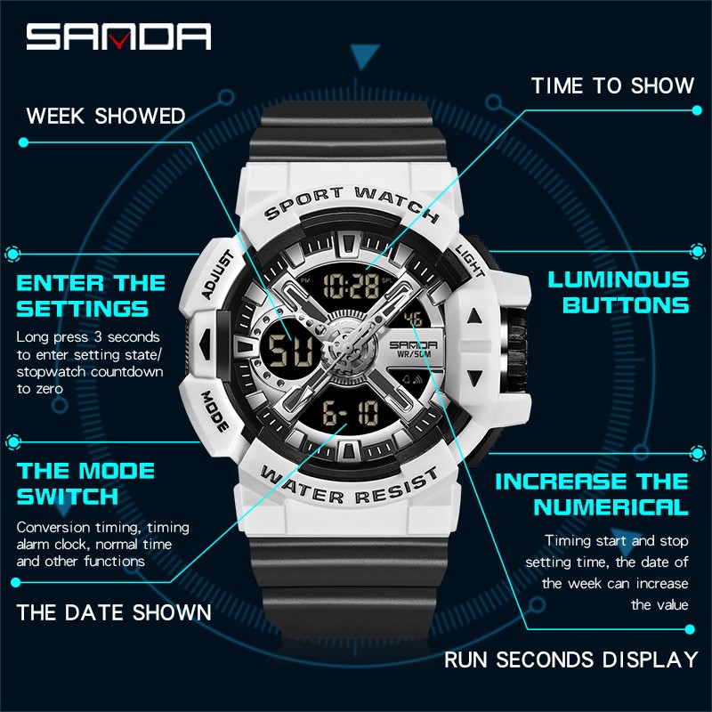 SANDA Military Men Watches Luxury Brand Waterproof Sports Wristwatch Fashion Quartz Watch Male Clock relogio masculino