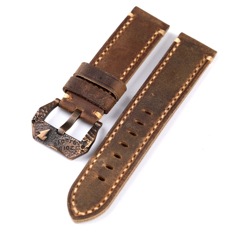 Handmade Bronze Watchband Crazy Horse Leather 20 21 22 23 24 26mm Men's Deep Coffee Men's Bracelet