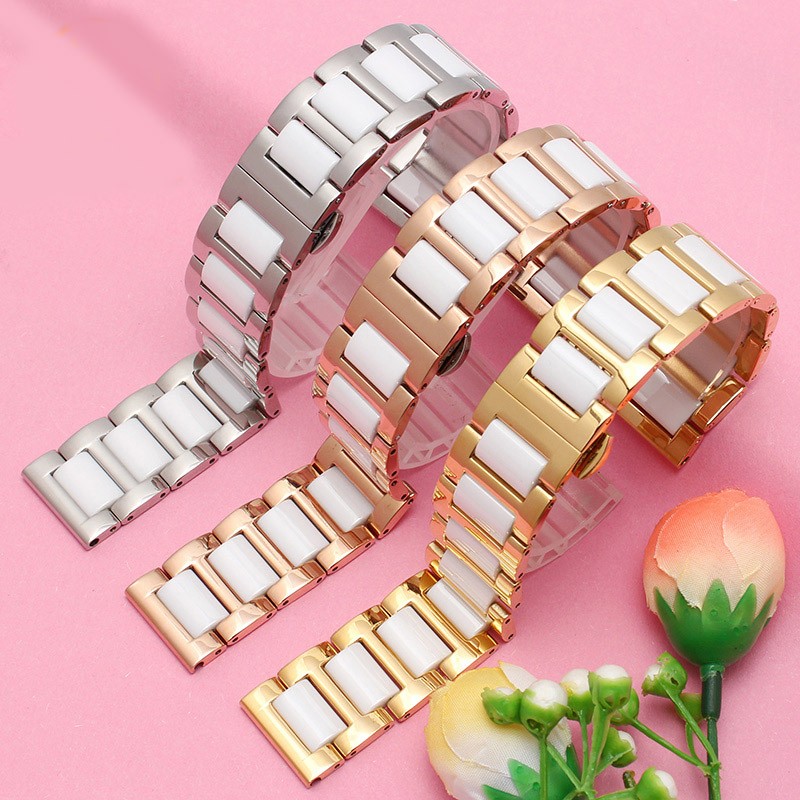 Ceramic Bracelet In Stainless Steel Watchband Watch Band Strap White Women Man Fashion Wristwatches 12 13 14 15 16 17 18 20 22mm