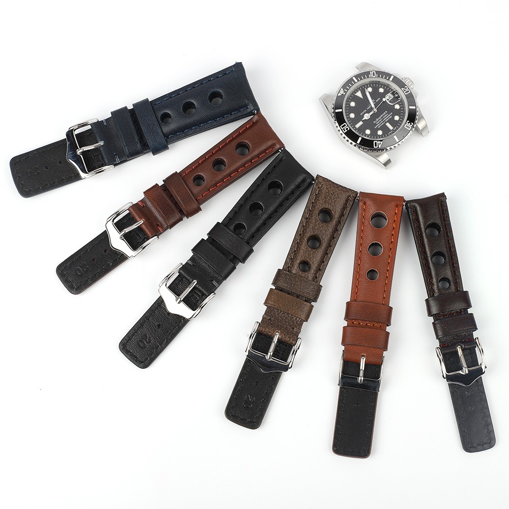 Leather Watchband Lychee Style Watch Strap 18mm 20mm 22mm 24mm Metal Buckle Lock Replacement Women Men Watch Band