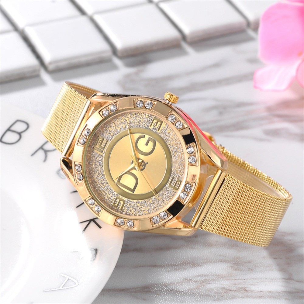 Luxury Famous Brand DQG Women Quartz Watches Stainless Steel Mesh Strap Ladies Wristwatches Diamond Ladies Watches