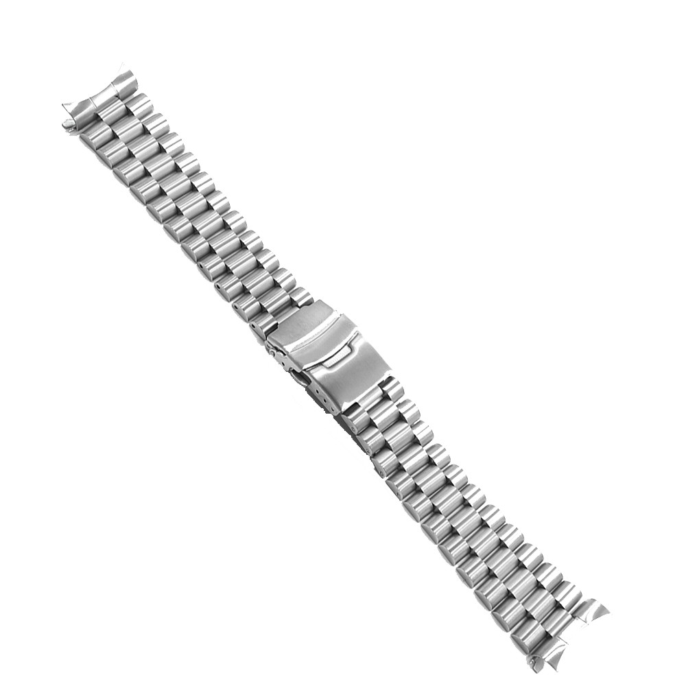 Rolamy 20 22mm Silver Hollow Curved End Solid Links Replacement Strap Strap Bracelet Double Push Clasp for Seiko