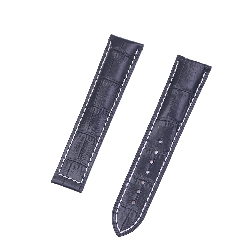 CARLYWET 20 22mm Wholesale Black With White Stitches High Quality Genuine Leather Replacement Watch Band Strap Strap For Omega