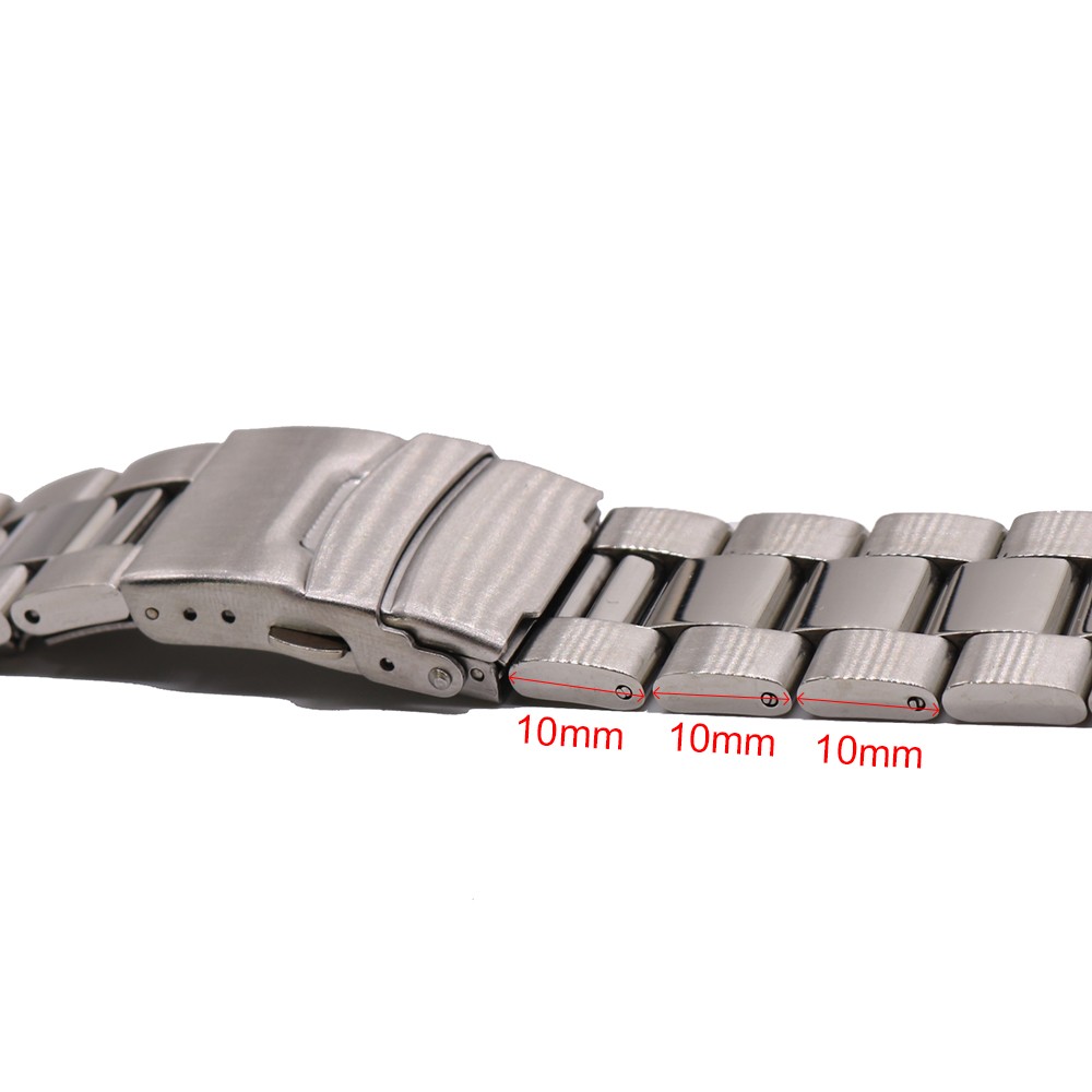 Rolamy - Curved End Watch Band, Silver, Solid, 22mm, Replacement, Double Push Buckle for Seiko