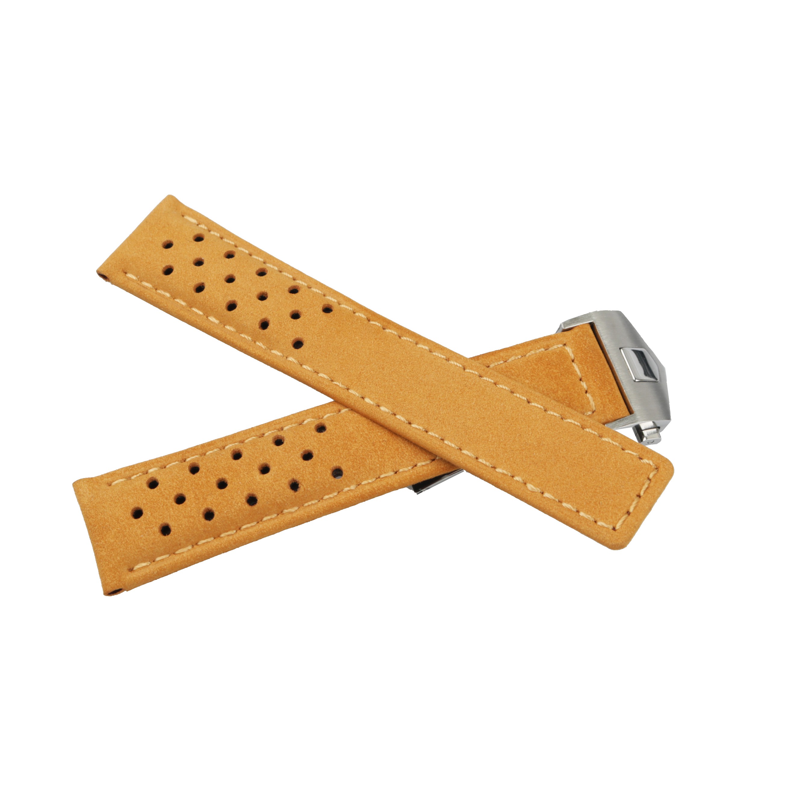 Rolamy 20 22mm Light Brown Real Calf Suede Leather Vintage Replacement Wrist Leather Watch Band Strap with Clasp for Tag Heuer