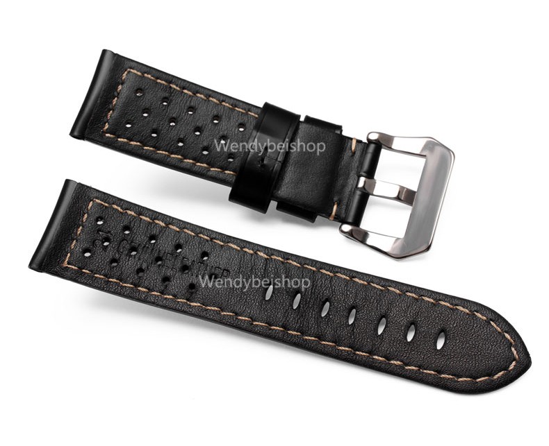 CARLYWET - Genuine leather watch strap, strap 22, 24, 26 mm, black and brown, antique watch strap with soft buckle for RADIOMIR