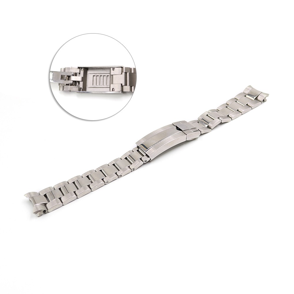 CARLYWET - Solid Curved Screw Links, 20mm, Slide Buckle, Steel, Watch Strap for GMT Submariner OYSTER Style