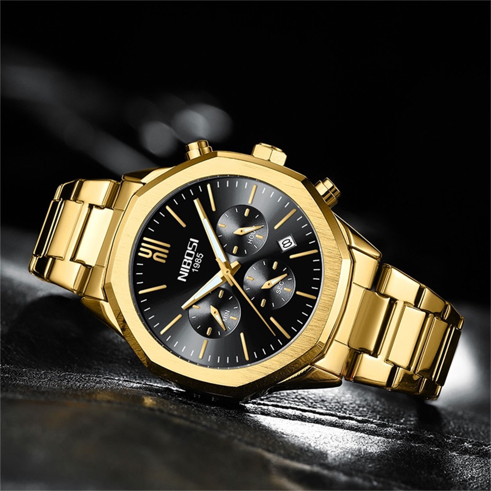 NIBOSI Fashion Gold Quartz Watches Casual Sports Waterproof Chronograph Watch Creative Irregular Man Wristwatch Relogio Masculino