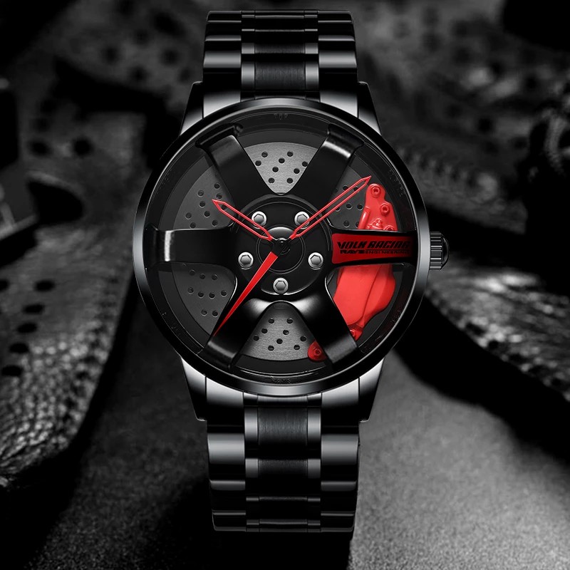 3D Spinning Unique Model Rim Watch Hub Custom Design Sports Car Frame Watch Waterproof Creative Men's Watch Wheel Wristwatch Clock