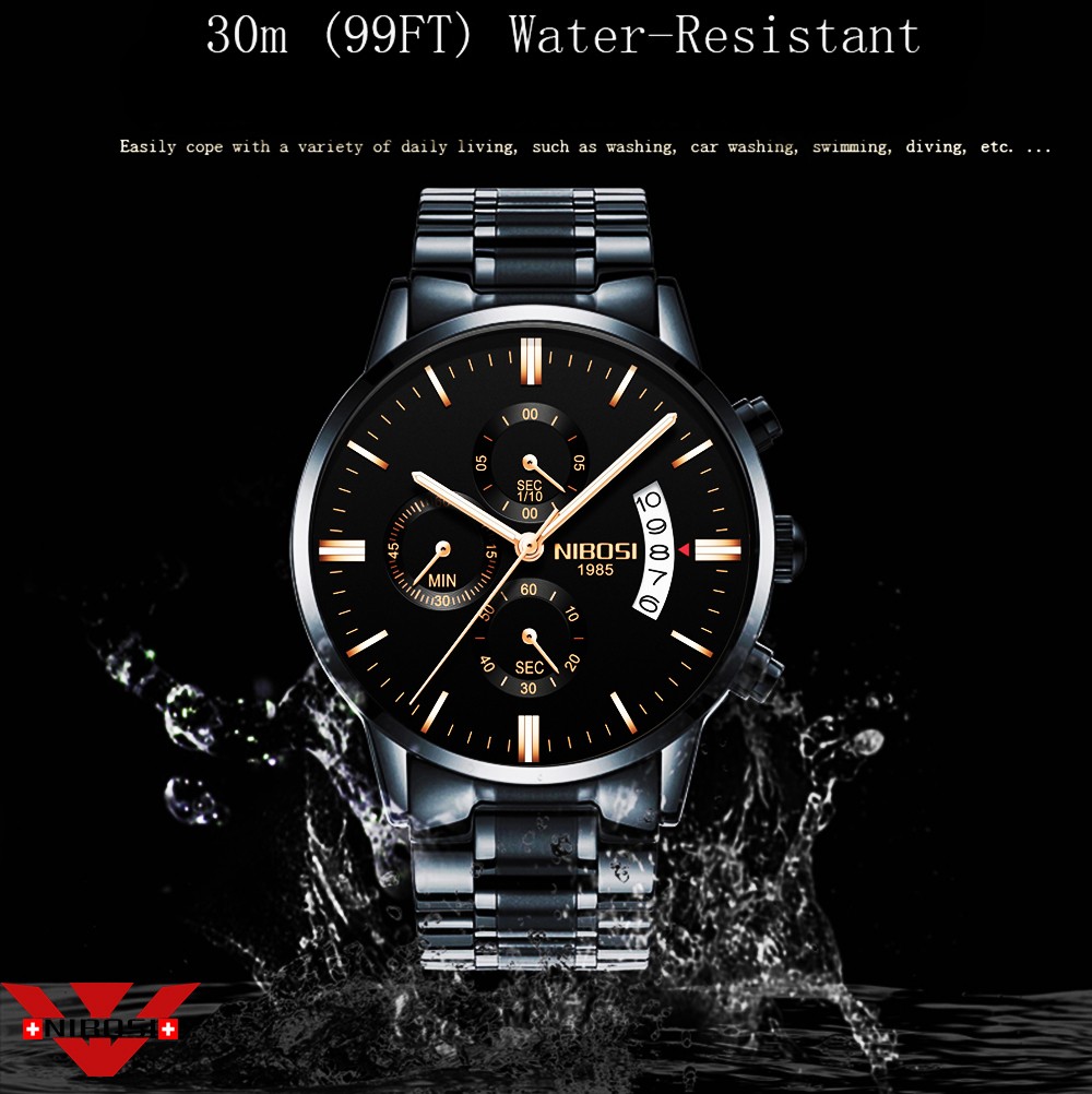 NIBOSI Fashion Watches Mens Top Brand Luxury Watches Rose Gold Waterproof Relogio Masculino Stainless Steel Quartz Wristwatch