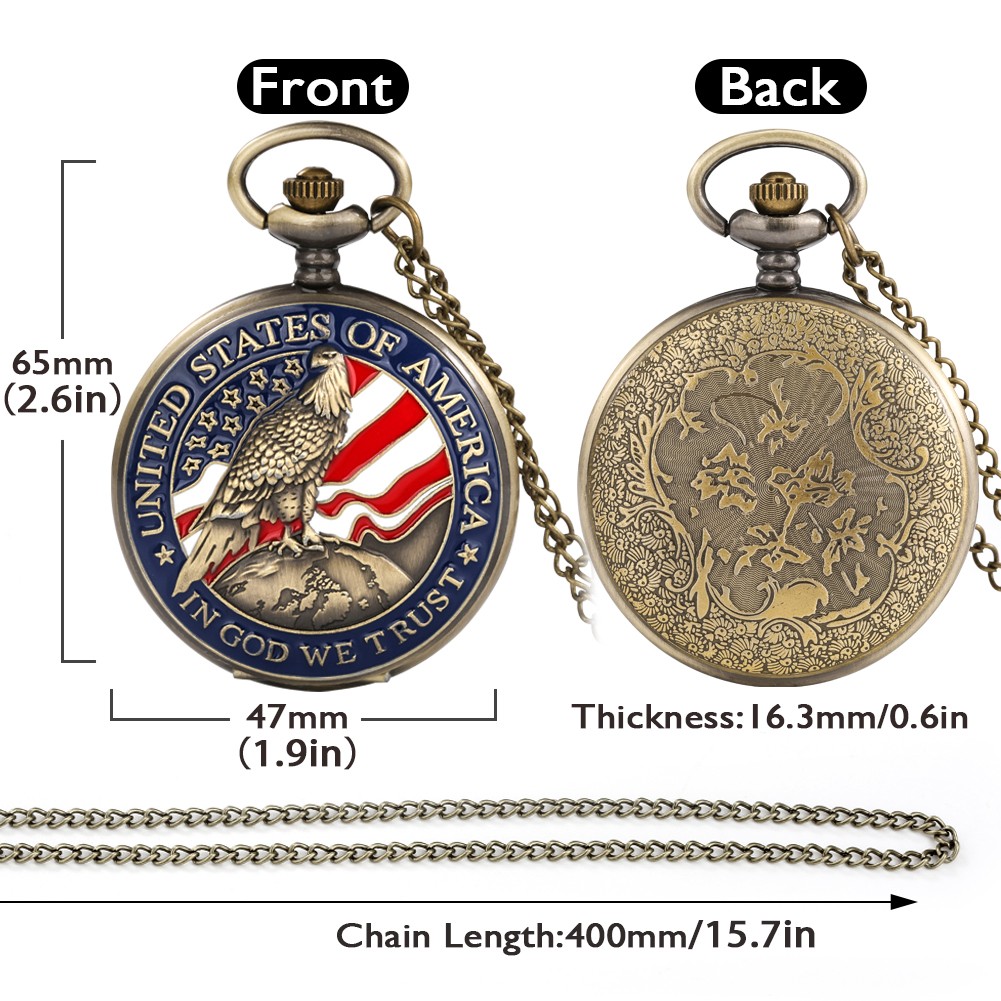 New Bronze Luxury Quartz Pocket Watch Men With Chain Dripping Glue US Chain American Eagle Valentine's Day Gift for Boyfriend