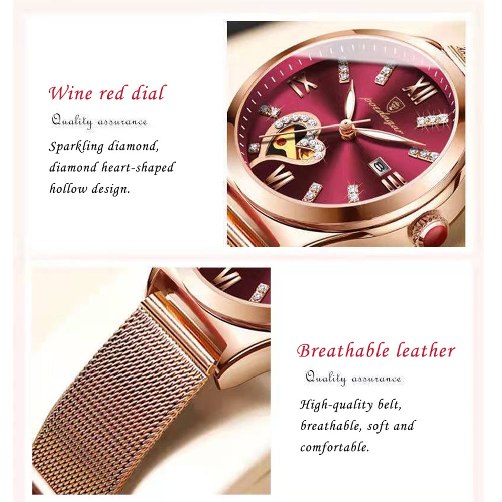 Swiss Brand POEDAGAR 2022 Fashion Women's Watch Stainless Steel Mesh Rose Gold Luxury Waterproof Luminous Ladies Quartz Watches