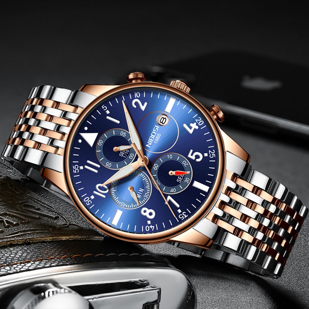 NEBOSI - Luxury Watches for Men, Military Chronograph, Quartz, Stainless Steel, Fashion