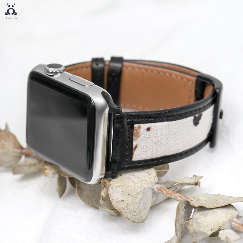 Vintage Ink Painting Leather Strap for Apple Watch Series 7 6 SE 5 4 3 Pin Buckle Chinese Style Leather Strap for iWatch 41 45mm