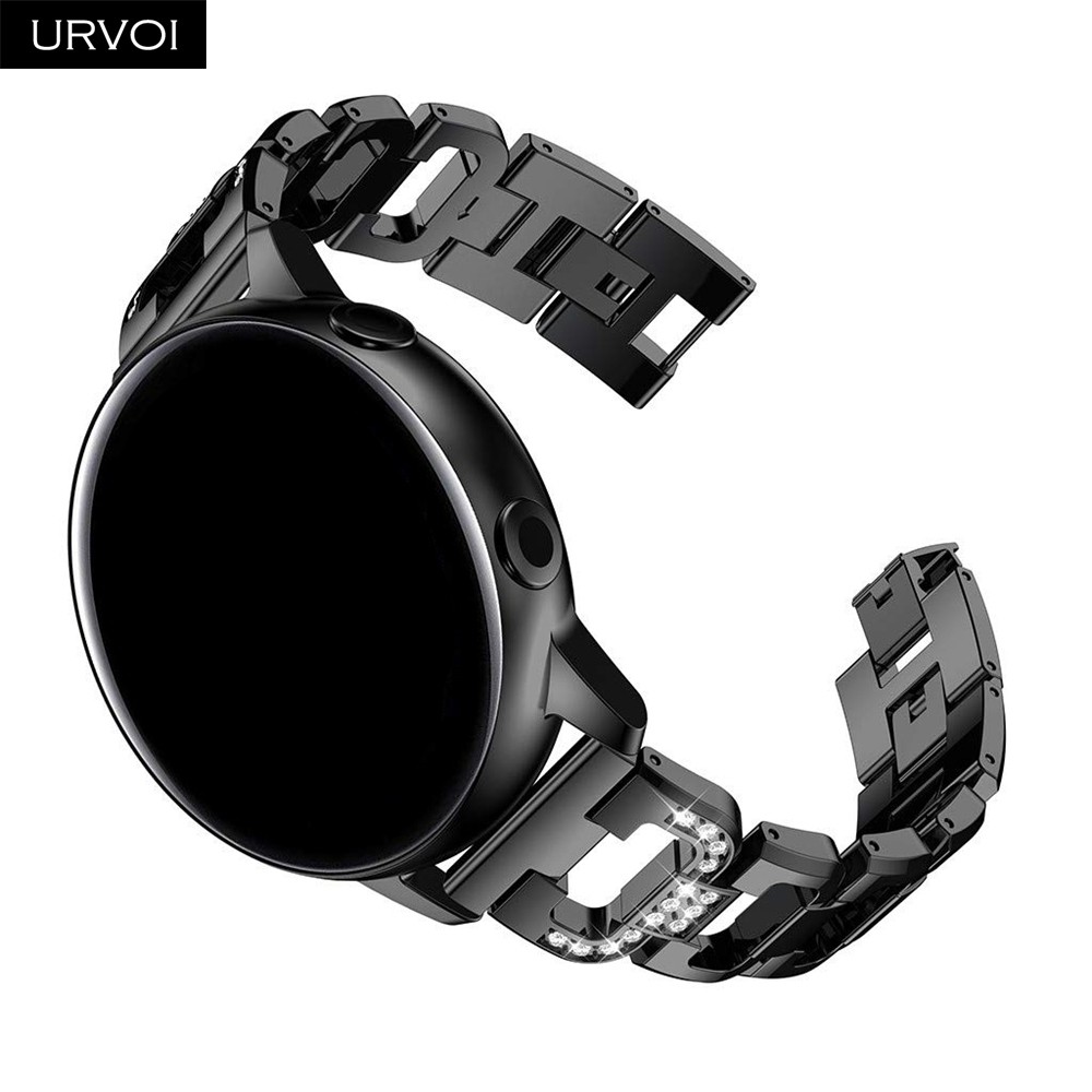 URVOI Band for Galaxy Watch Active 42 46mm S3 D Style Stainless Steel Strap Cuff Fold Over Clasp Zircon Quick Release Pins Wrist